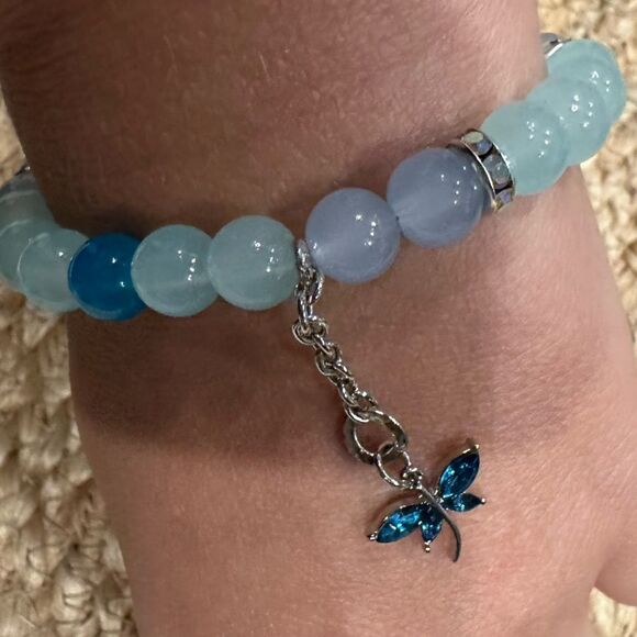 Handmade glass beaded butterfly stretch bracelet purple - Picture 5 of 5